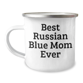 Funny Russian Blue Cat Mom Gifts for Dad - Best Russian Blue Mom Ever Camping Mug, 12 oz Stainless Steel with Enamel Finish, Gifts from Men to Russian Blue Cat Lovers on Father's Day - Image 1